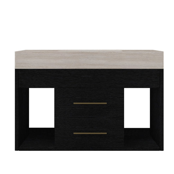 English Elm 29.9 Inch Wall Mounted Bathroom Vanity Sintered Stone Top Soft Close Drawers Modern Black, Stone Gray W3136S00088
