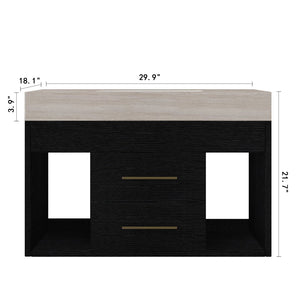 English Elm 29.9 Inch Wall Mounted Bathroom Vanity Sintered Stone Top Soft Close Drawers Modern Black, Stone Gray W3136S00088
