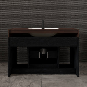 English Elm 29.9 Inch Wall Mounted Bathroom Vanity Sintered Stone Top Soft Close Drawers Modern Black, Walnut W3136S00089