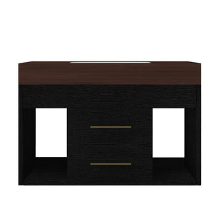 English Elm 29.9 Inch Wall Mounted Bathroom Vanity Sintered Stone Top Soft Close Drawers Modern Black, Walnut W3136S00089