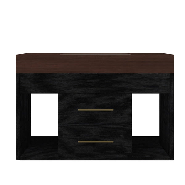 English Elm 29.9 Inch Wall Mounted Bathroom Vanity Sintered Stone Top Soft Close Drawers Modern Black, Walnut W3136S00089