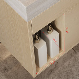 English Elm 29.9 Inch Wall Mounted Bathroom Vanity Sintered Stone Top Soft Close Drawers Modern Stone Gray, Wood W3136S00090