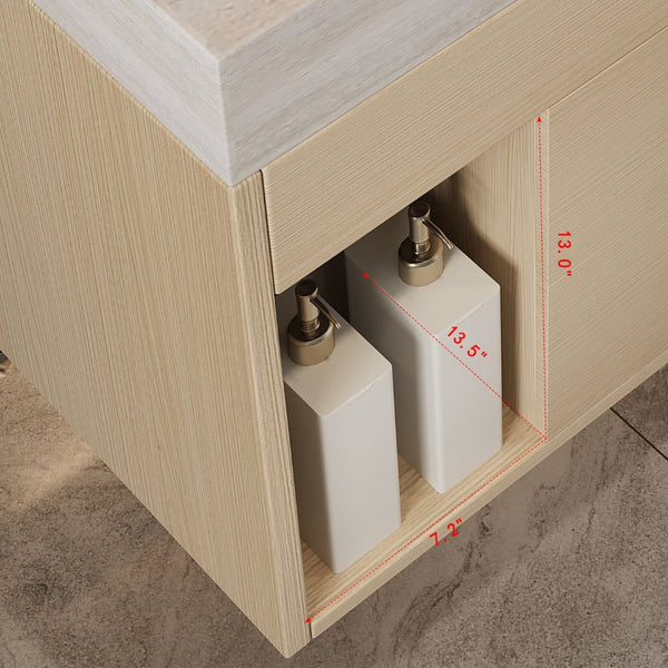 English Elm 29.9 Inch Wall Mounted Bathroom Vanity Sintered Stone Top Soft Close Drawers Modern Stone Gray, Wood W3136S00090