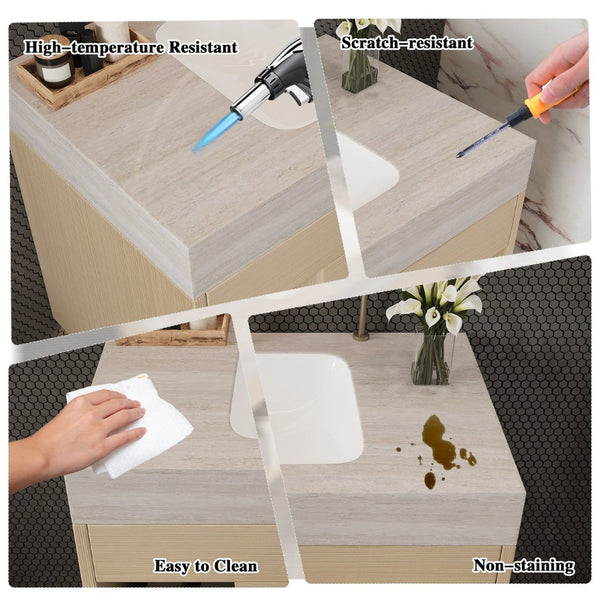 English Elm 29.9 Inch Wall Mounted Bathroom Vanity Sintered Stone Top Soft Close Drawers Modern Stone Gray, Wood W3136S00090