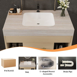 English Elm 29.9 Inch Wall Mounted Bathroom Vanity Sintered Stone Top Soft Close Drawers Modern Stone Gray, Wood W3136S00090