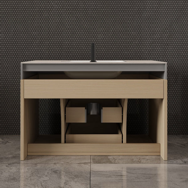 English Elm 29.9 Inch Wall Mounted Bathroom Vanity Sintered Stone Top Soft Close Drawers Modern Stone Gray, Wood W3136S00090