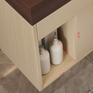 English Elm 29.9 Inch Wall Mounted Bathroom Vanity Sintered Stone Top Soft Close Drawers Modern Walnut, Wood W3136S00091