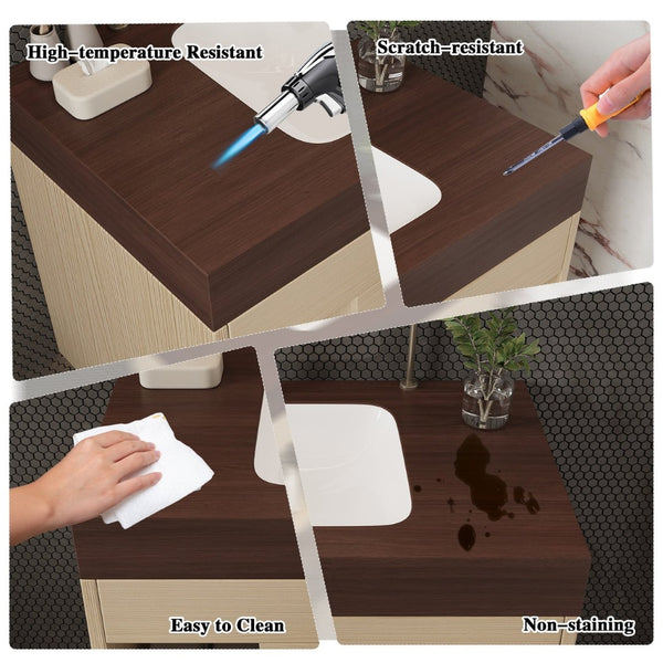 English Elm 29.9 Inch Wall Mounted Bathroom Vanity Sintered Stone Top Soft Close Drawers Modern Walnut, Wood W3136S00091