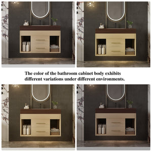 English Elm 29.9 Inch Wall Mounted Bathroom Vanity Sintered Stone Top Soft Close Drawers Modern Walnut, Wood W3136S00091