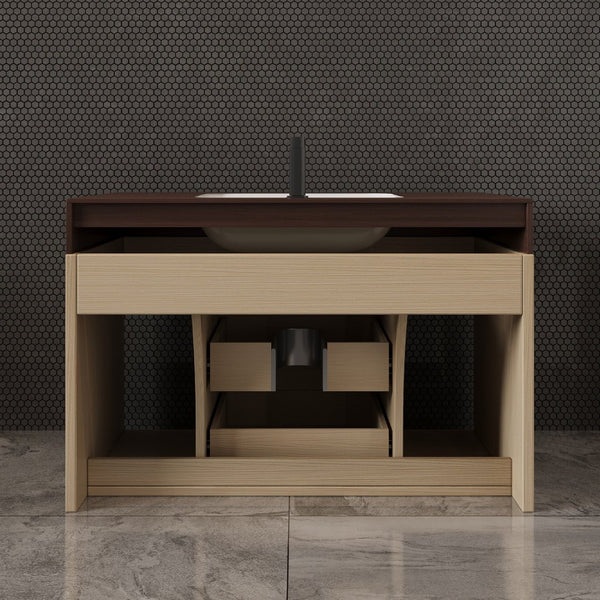 English Elm 29.9 Inch Wall Mounted Bathroom Vanity Sintered Stone Top Soft Close Drawers Modern Walnut, Wood W3136S00091