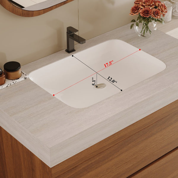 English Elm 29.9 Floating Bathroom Vanity Sintered Stone Top Ceramic Undermount Sink Two Drawers Stone Gray, Walnut W3136S00092