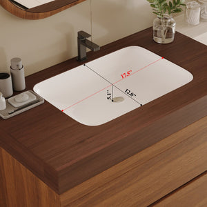 English Elm 29.9 Floating Bathroom Vanity Sintered Stone Top Ceramic Undermount Sink Two Drawers Dark Brown, Walnut W3136S00093