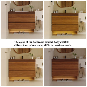 English Elm 29.9 Floating Bathroom Vanity Sintered Stone Top Ceramic Undermount Sink Two Drawers Dark Brown, Walnut W3136S00093