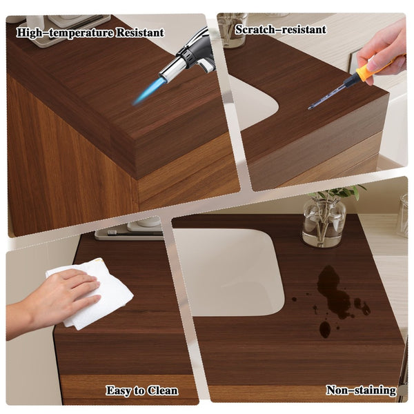 English Elm 29.9 Floating Bathroom Vanity Sintered Stone Top Ceramic Undermount Sink Two Drawers Dark Brown, Walnut W3136S00093
