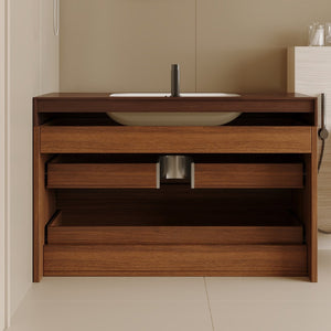 English Elm 29.9 Floating Bathroom Vanity Sintered Stone Top Ceramic Undermount Sink Two Drawers Dark Brown, Walnut W3136S00093