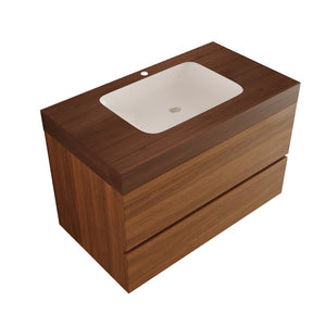 English Elm 29.9 Floating Bathroom Vanity Sintered Stone Top Ceramic Undermount Sink Two Drawers Dark Brown, Walnut W3136S00093
