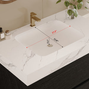 English Elm 29.9 Floating Bathroom Vanity Sintered Stone Top Ceramic Undermount Sink Two Drawers Black, White W3136S00094