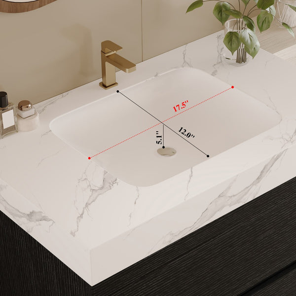 English Elm 29.9 Floating Bathroom Vanity Sintered Stone Top Ceramic Undermount Sink Two Drawers Black, White W3136S00094