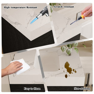 English Elm 29.9 Floating Bathroom Vanity Sintered Stone Top Ceramic Undermount Sink Two Drawers Black, White W3136S00094
