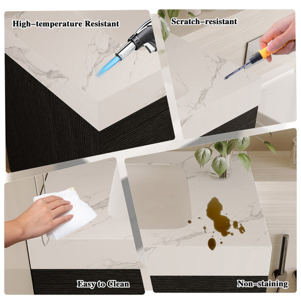 English Elm 29.9 Floating Bathroom Vanity Sintered Stone Top Ceramic Undermount Sink Two Drawers Black, White W3136S00094