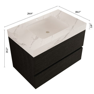English Elm 29.9 Floating Bathroom Vanity Sintered Stone Top Ceramic Undermount Sink Two Drawers Black, White W3136S00094