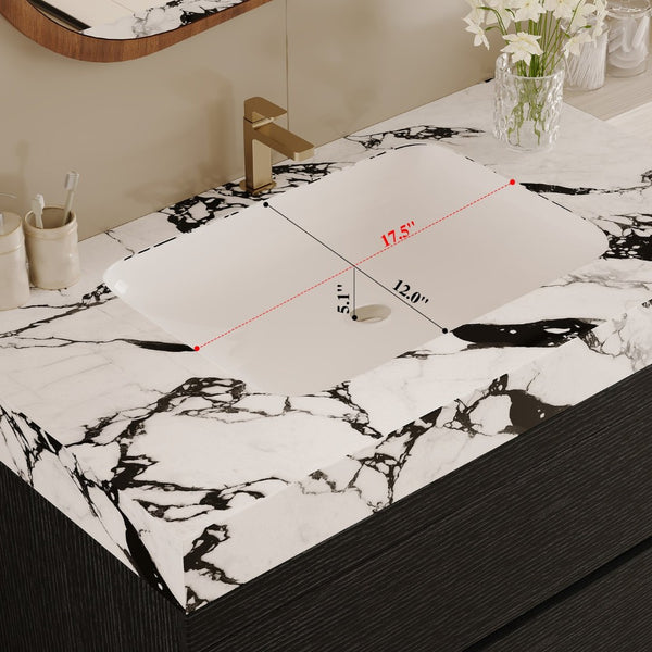 English Elm 29.9 Floating Bathroom Vanity Sintered Stone Top Ceramic Undermount Sink Two Drawers Black, Black White W3136S00095