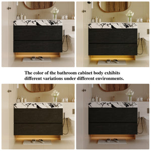 English Elm 29.9 Floating Bathroom Vanity Sintered Stone Top Ceramic Undermount Sink Two Drawers Black, Black White W3136S00095