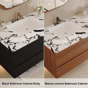English Elm 29.9 Floating Bathroom Vanity Sintered Stone Top Ceramic Undermount Sink Two Drawers Black, Black White W3136S00095