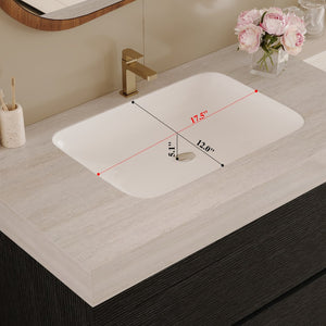English Elm 29.9 Floating Bathroom Vanity Sintered Stone Top Ceramic Undermount Sink Two Drawers Black, Stone Gray W3136S00096