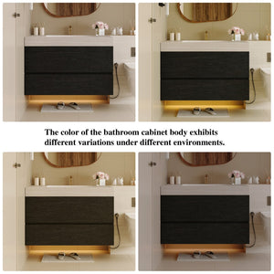 English Elm 29.9 Floating Bathroom Vanity Sintered Stone Top Ceramic Undermount Sink Two Drawers Black, Stone Gray W3136S00096