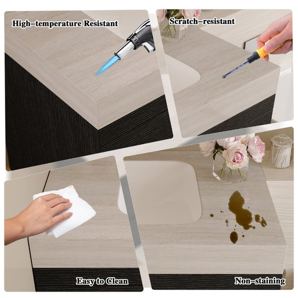 English Elm 29.9 Floating Bathroom Vanity Sintered Stone Top Ceramic Undermount Sink Two Drawers Black, Stone Gray W3136S00096