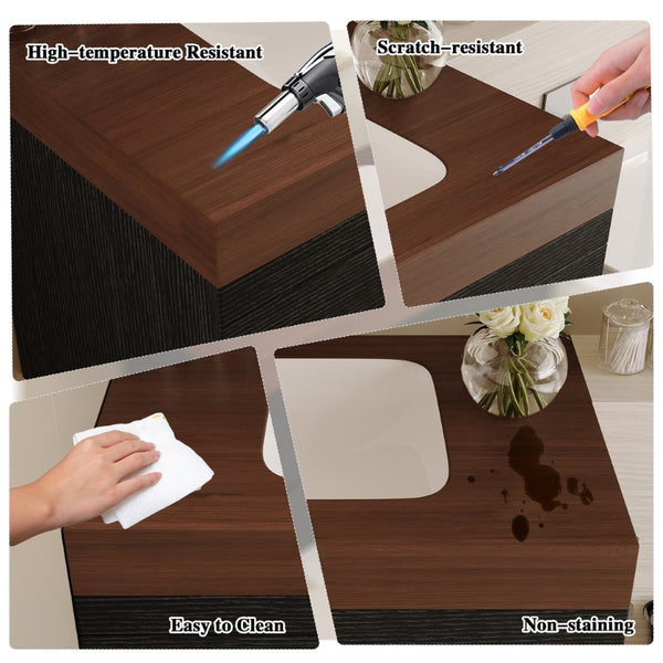 English Elm 29.9 Floating Bathroom Vanity Sintered Stone Top Ceramic Undermount Sink Two Drawers Black, Walnut W3136S00097