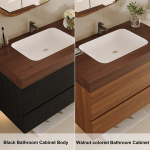 English Elm 29.9 Floating Bathroom Vanity Sintered Stone Top Ceramic Undermount Sink Two Drawers Black, Walnut W3136S00097