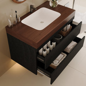 English Elm 29.9 Floating Bathroom Vanity Sintered Stone Top Ceramic Undermount Sink Two Drawers Black, Walnut W3136S00097
