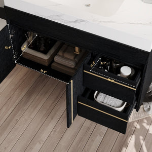English Elm 36" Floating Bathroom Vanity Sintered Stone Surface Undermount Ceramic Sink Modern Bath Black, White W3136S00098