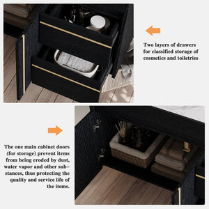 English Elm 36" Floating Bathroom Vanity Sintered Stone Surface Undermount Ceramic Sink Modern Bath Black, White W3136S00098