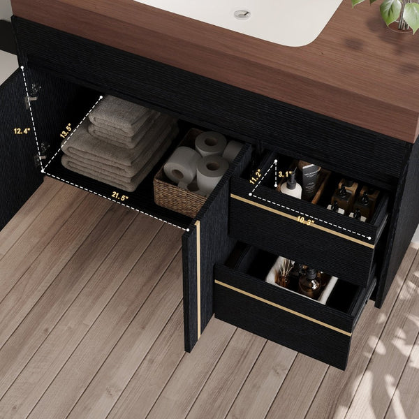 English Elm 36" Floating Bathroom Vanity Sintered Stone Surface Undermount Ceramic Sink Modern Bath Black, Walnut W3136S00099