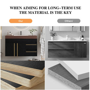 English Elm 36" Floating Bathroom Vanity Sintered Stone Surface Undermount Ceramic Sink Modern Bath Black, Walnut W3136S00099