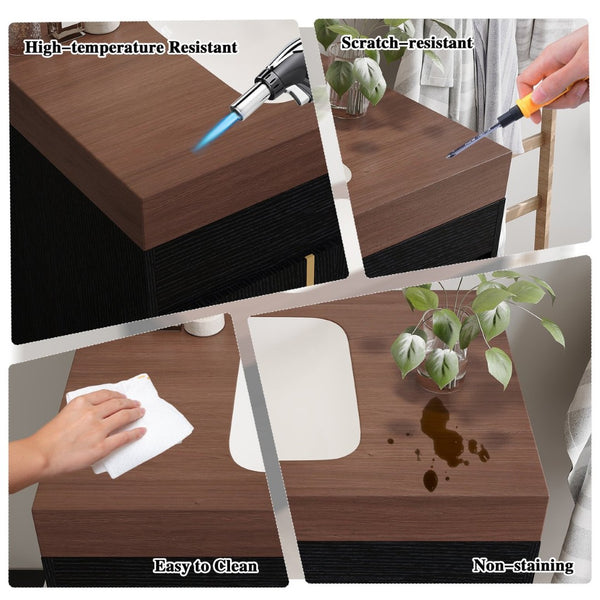 English Elm 36" Floating Bathroom Vanity Sintered Stone Surface Undermount Ceramic Sink Modern Bath Black, Walnut W3136S00099