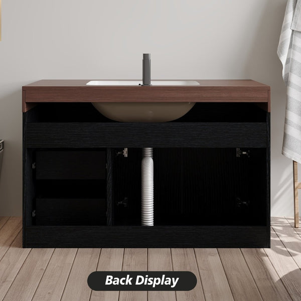 English Elm 36" Floating Bathroom Vanity Sintered Stone Surface Undermount Ceramic Sink Modern Bath Black, Walnut W3136S00099