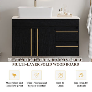English Elm 36" Floating Bathroom Vanity Plywood Cabinet Vessel Sink Soft Close Spa Style W3136S00100