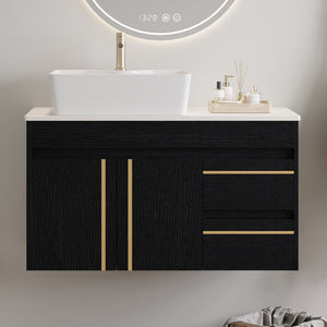 English Elm 36" Floating Bathroom Vanity Plywood Cabinet Vessel Sink Soft Close Spa Style W3136S00100