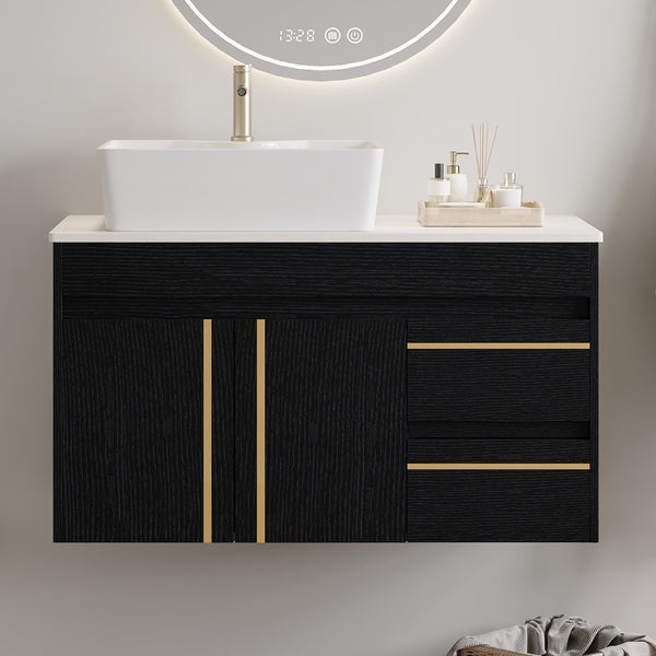 English Elm 36" Floating Bathroom Vanity Plywood Cabinet Vessel Sink Soft Close Spa Style W3136S00100