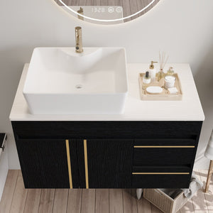 English Elm 36" Floating Bathroom Vanity Plywood Cabinet Vessel Sink Soft Close Spa Style W3136S00100