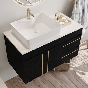 English Elm 36" Floating Bathroom Vanity Plywood Cabinet Vessel Sink Soft Close Spa Style W3136S00100