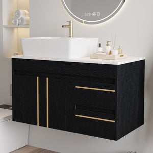 English Elm 36" Floating Bathroom Vanity Plywood Cabinet Vessel Sink Soft Close Spa Style W3136S00100