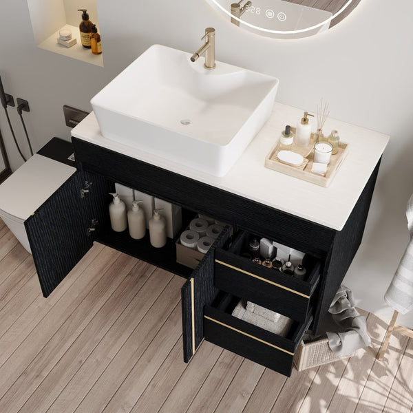 English Elm 36" Floating Bathroom Vanity Plywood Cabinet Vessel Sink Soft Close Spa Style W3136S00100