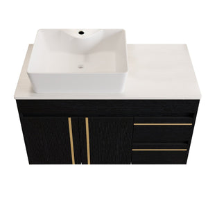 English Elm 36" Floating Bathroom Vanity Plywood Cabinet Vessel Sink Soft Close Spa Style W3136S00100
