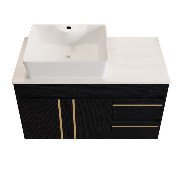 English Elm 36" Floating Bathroom Vanity Plywood Cabinet Vessel Sink Soft Close Spa Style W3136S00100