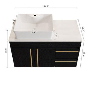 English Elm 36" Floating Bathroom Vanity Plywood Cabinet Vessel Sink Soft Close Spa Style W3136S00100